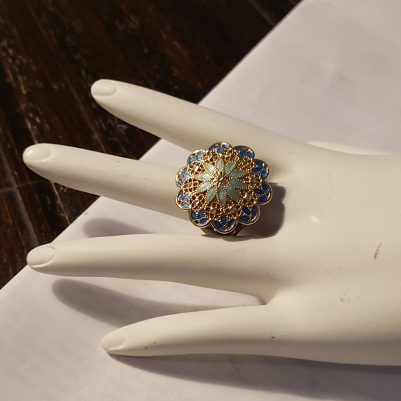 Jewelry - Beautiful Sterling silver GP enamel ring Sz8